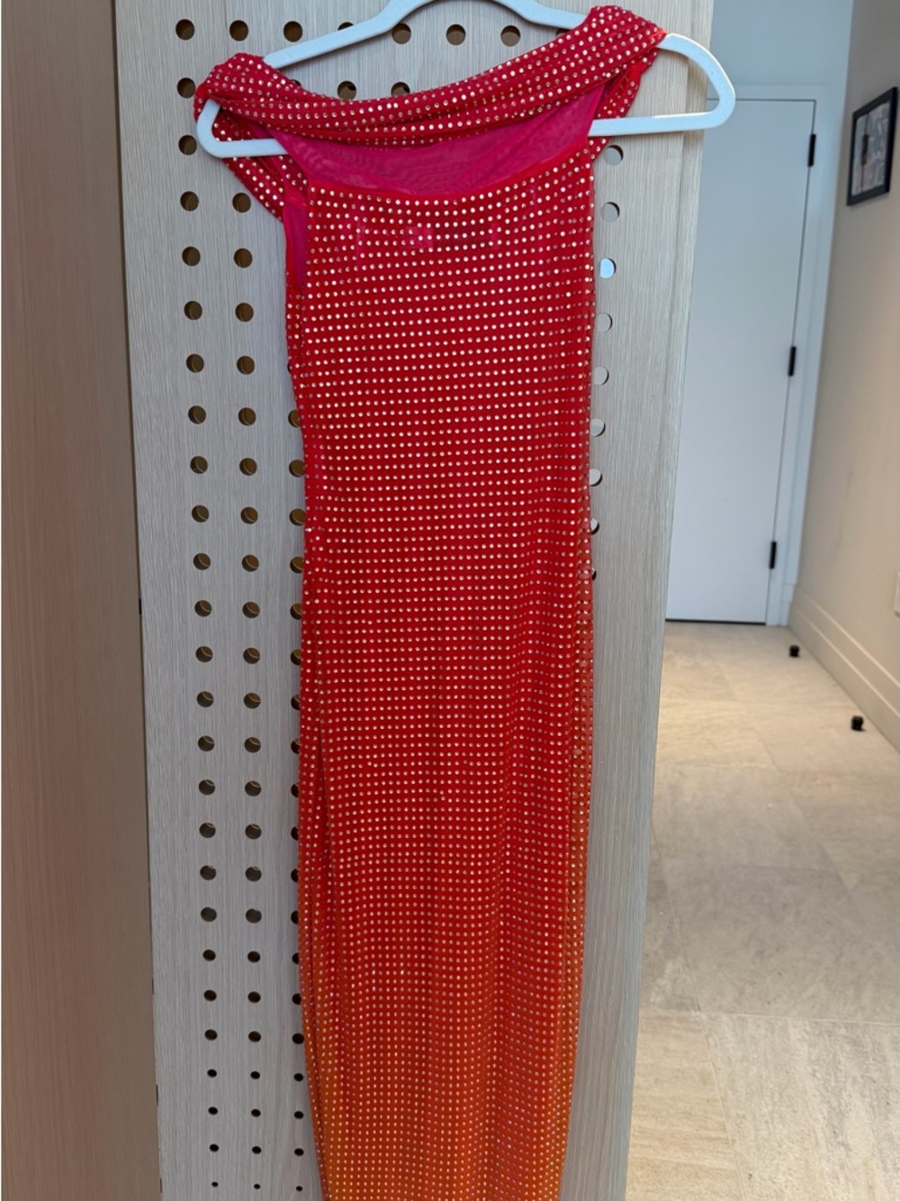 Self-Portrait One-Shoulder Ombre Red to Orange Beaded Dress 2 - Picture 3 of 5